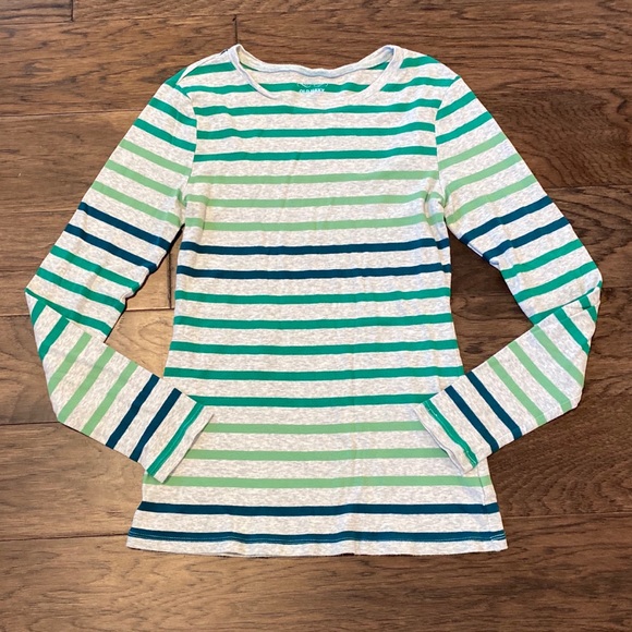 Old Navy Tops - Medium Gray & Green Striped Old Navy Shirt